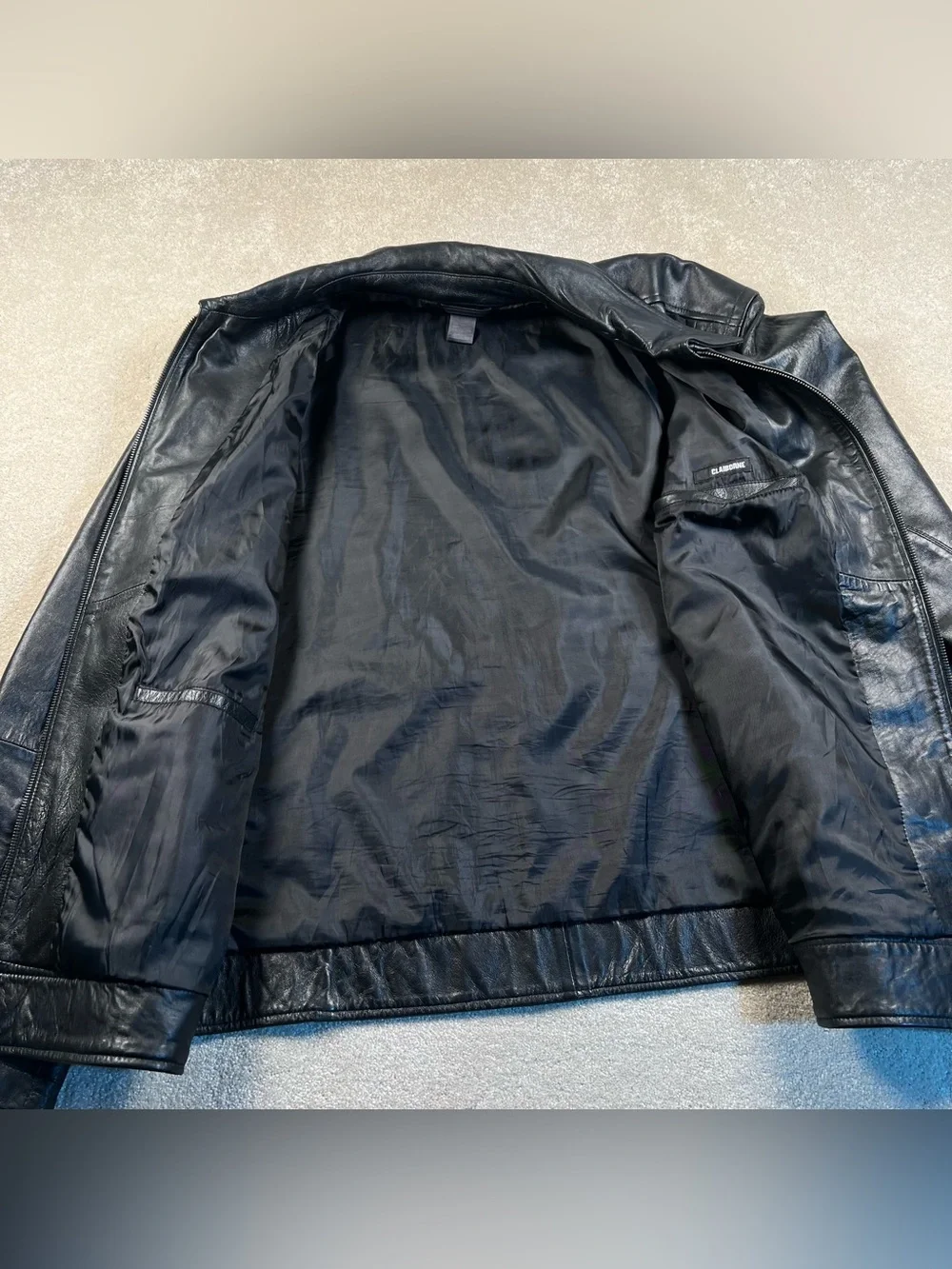 Lamb Leather Jacket Black Bomber Claiborne men's XL